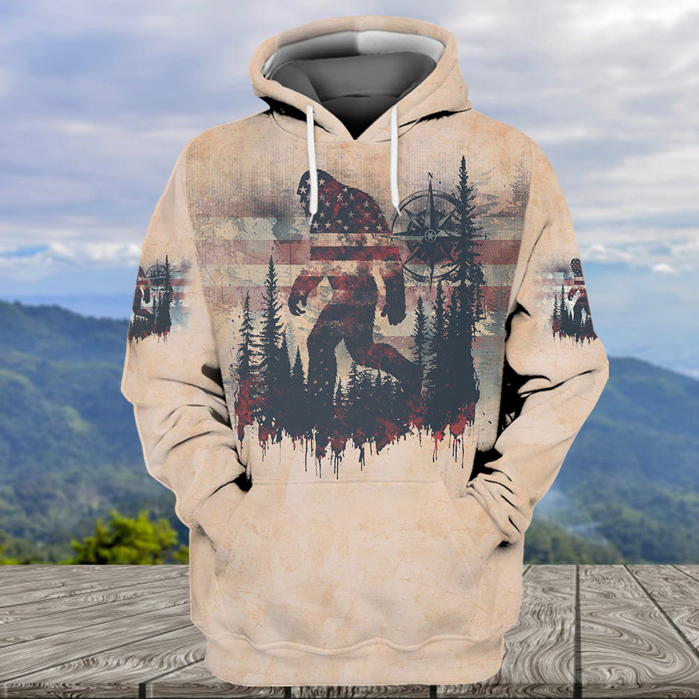Vintage Bigfoot Not All Who Wander Are Lost Compass USA All Over Print Shirt