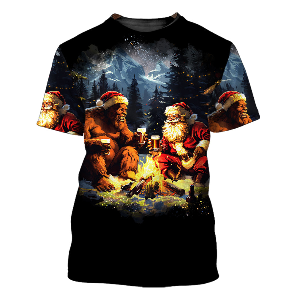 Funny Bigfoot & Santa Life Is Better Around The Campfire All Over Print Shirt