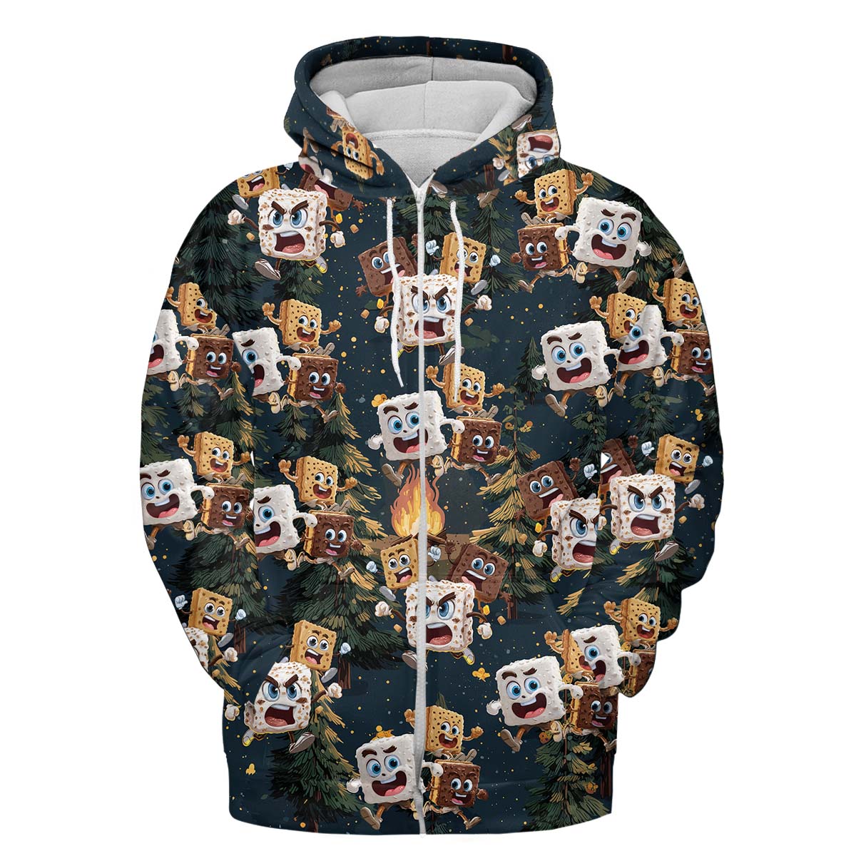 Chocolate and Cracker Chasing Marshmallow Camping All Over Print Shirt