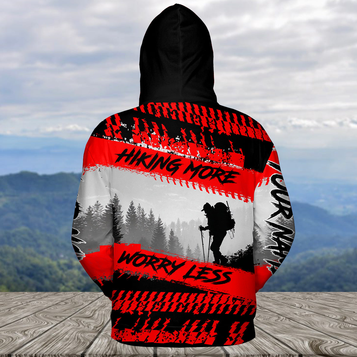 Custom Name Hiking More Worry Less Black Red All Over Print Shirt