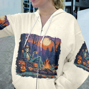 Chilling Skeleton by the Campfire Vintage Halloween All Over Print Shirt