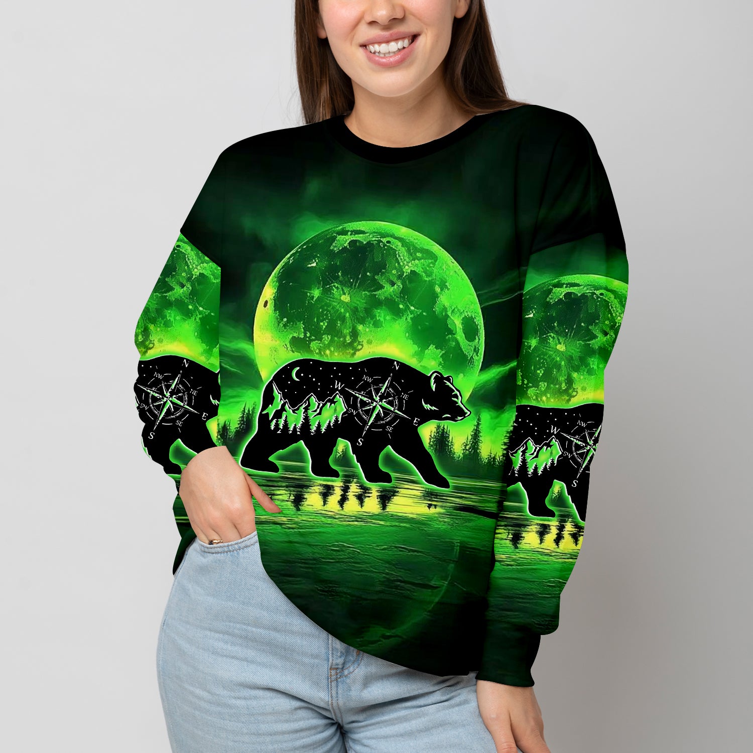 Bear Green Moonlit Art All Over Print Shirt