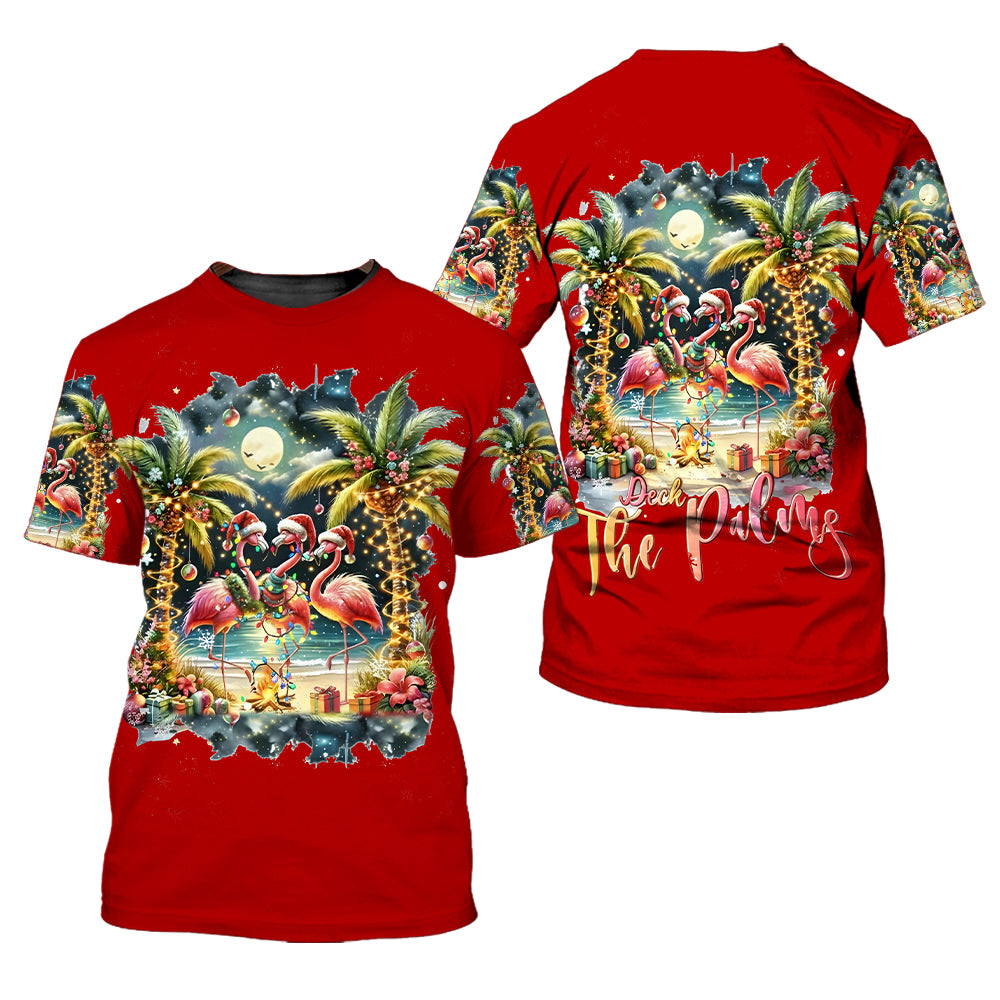 Christmas Deck The Palms Flamingo All Over Print Shirt