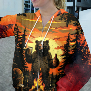Funny Beer Bear Campfire All Over Print Shirt