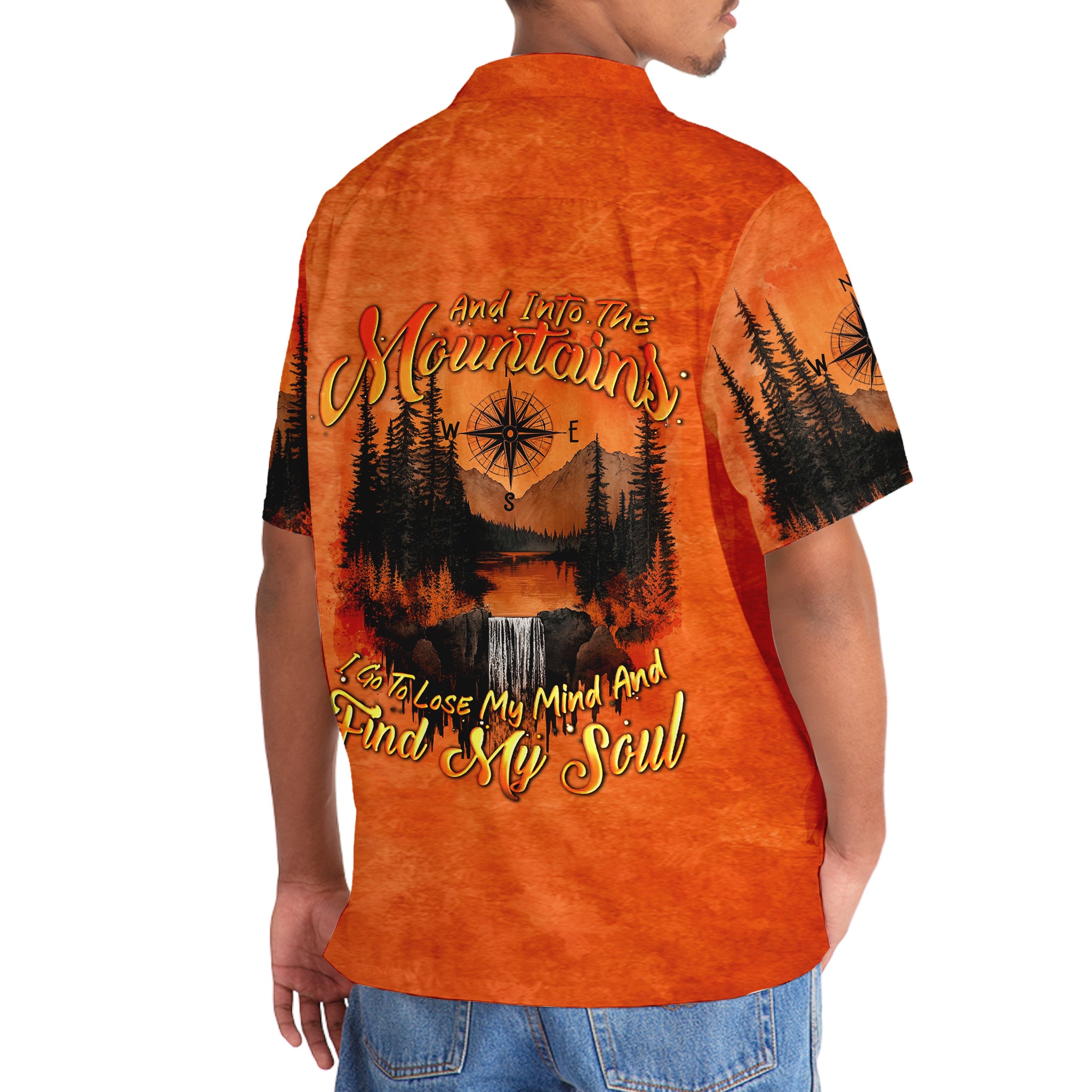 Into The Mountains I Go Orange Hawaiian Shirt