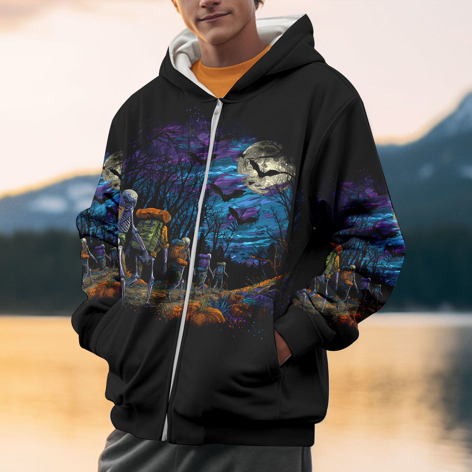 Skeleton Trekking Adventure Night Halloween All Over Print Shirt