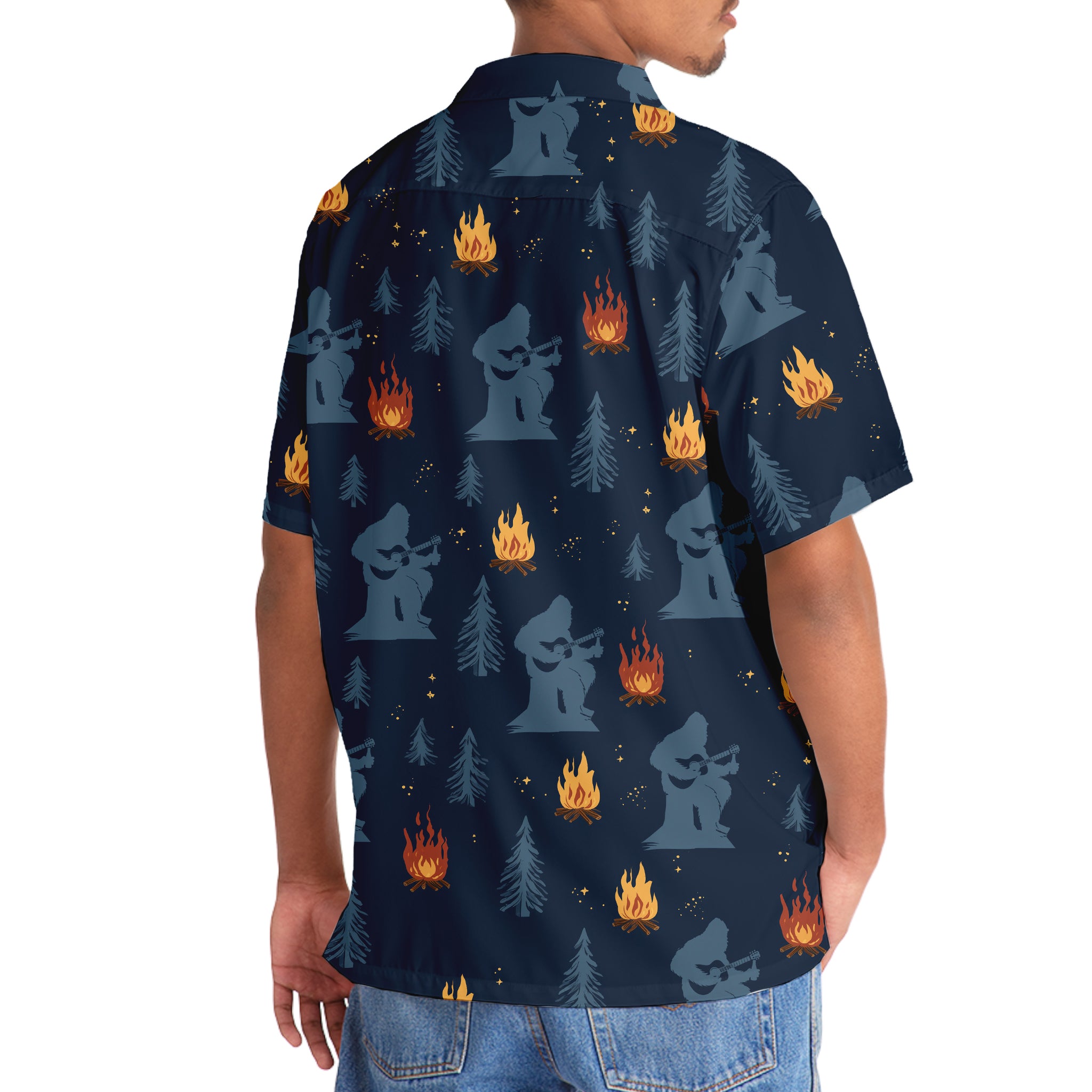Campfire Silhouette Bigfoot Hawaiian Shirt