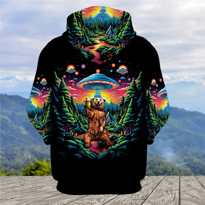 Bear Alien Night Drinking All Over Print Shirt