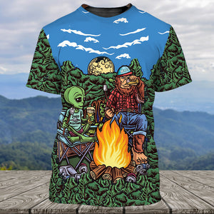 Alien Bigfoot Camping All Over Print Shirt