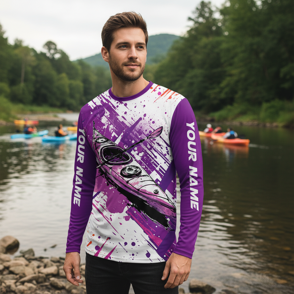 Custom Name Kayaking Purple All Over Print Shirt
