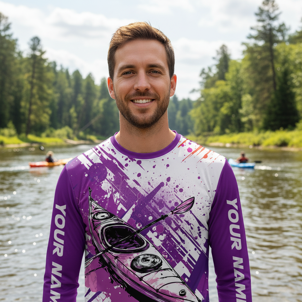 Custom Name Kayaking Purple All Over Print Shirt
