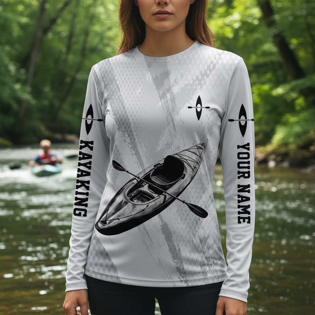 Custom Name Kayaking Black And White All Over Print Shirt