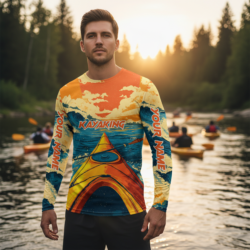Custom Name Sunset Kayaking Scene All Over Print Shirt