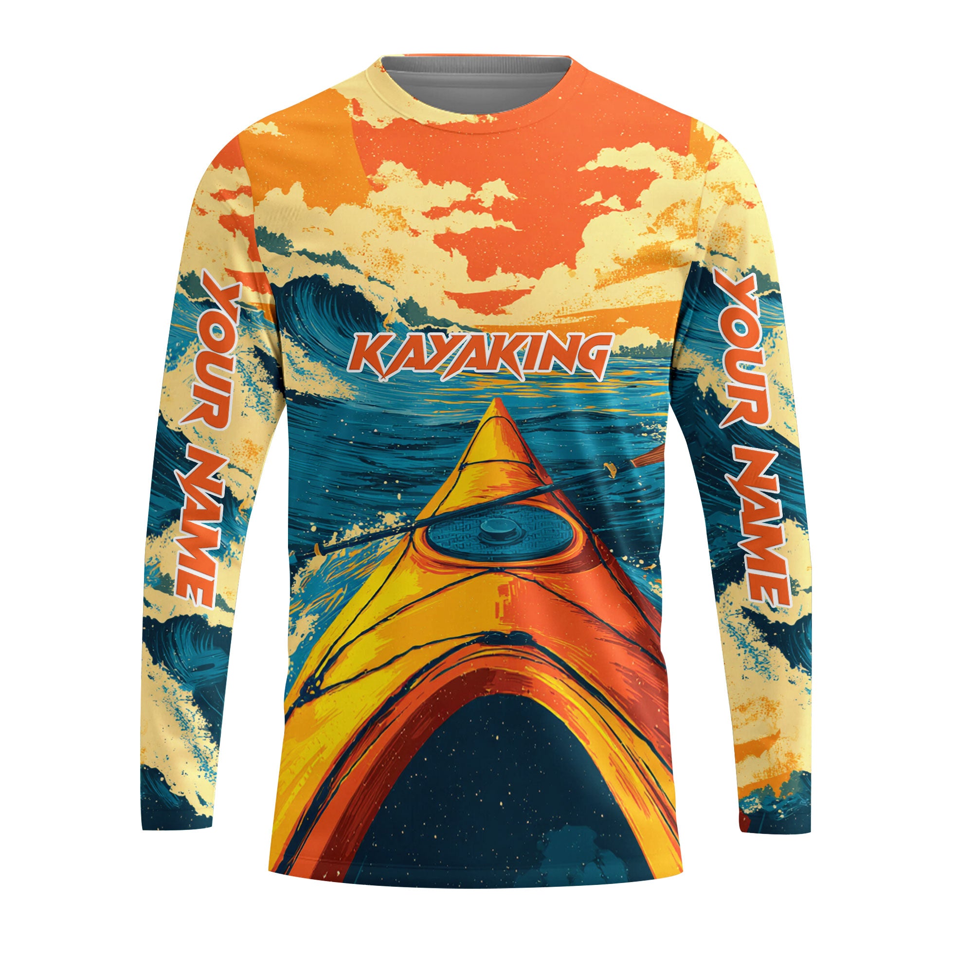 Custom Name Sunset Kayaking Scene All Over Print Shirt