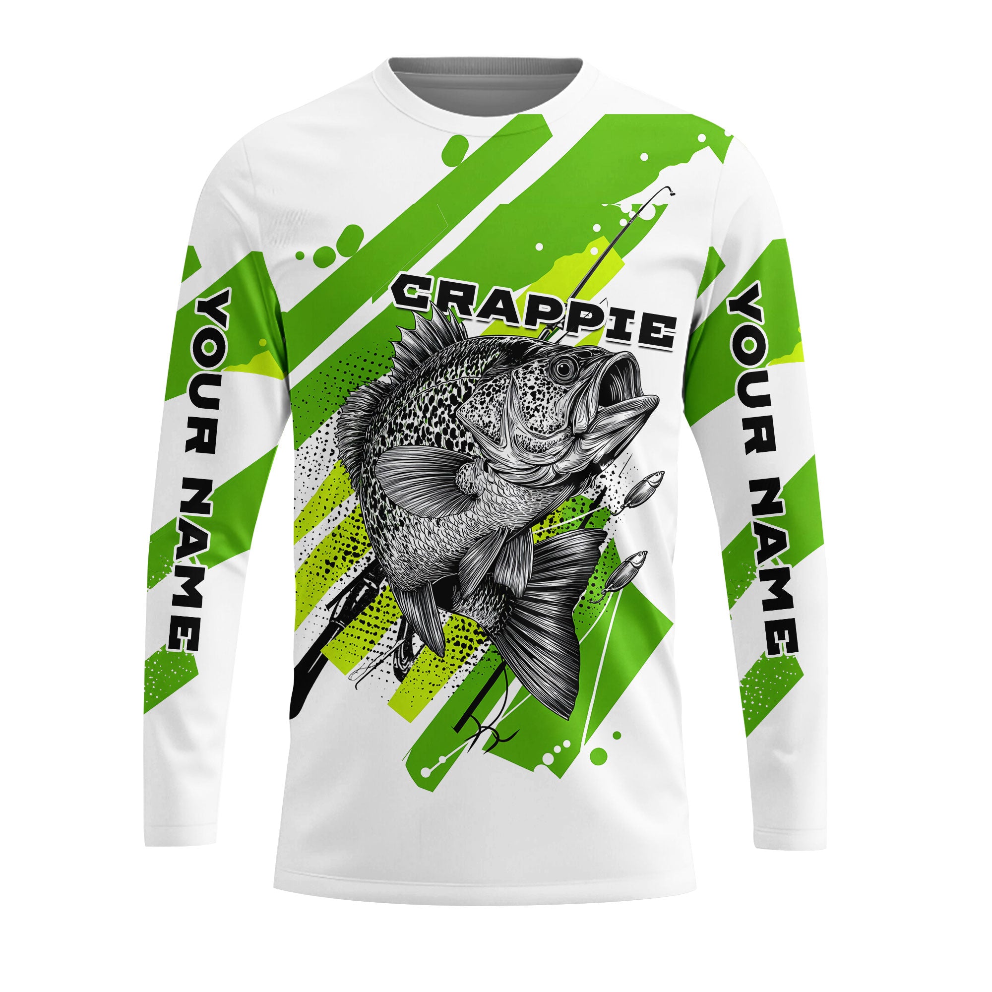 Custom Name Crappie Fish Green All Over Print Shirt