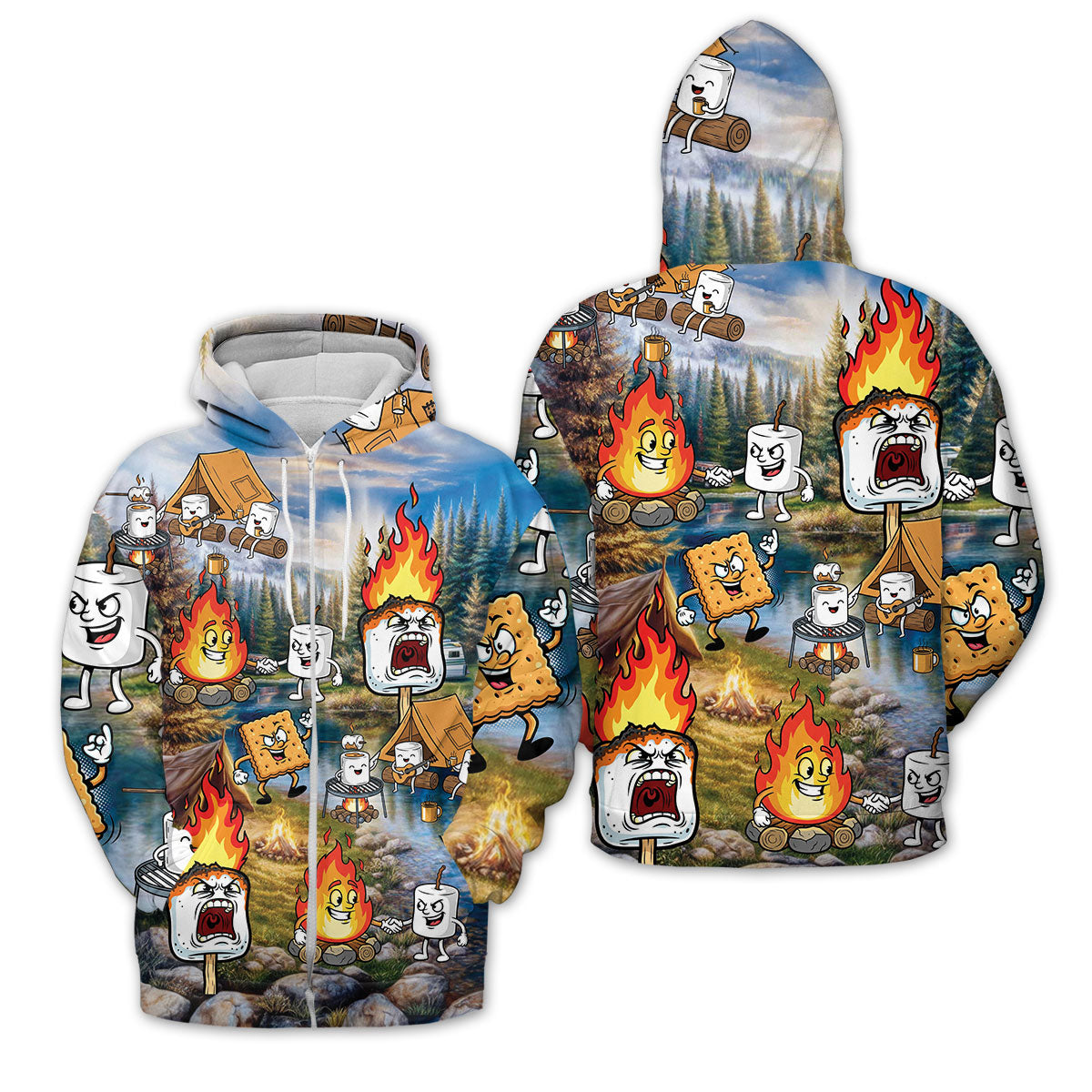Vintage Camping Burnt Mashmallow All Over Print Shirt