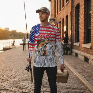 Camo American Flag Trout Fish Fishing All Over Print Shirt