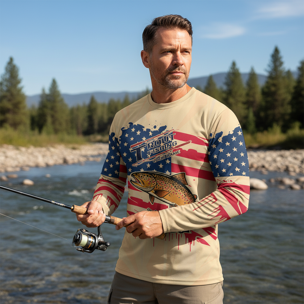 Vintage America Custom Name Trout Fishing All Over Print Shirt