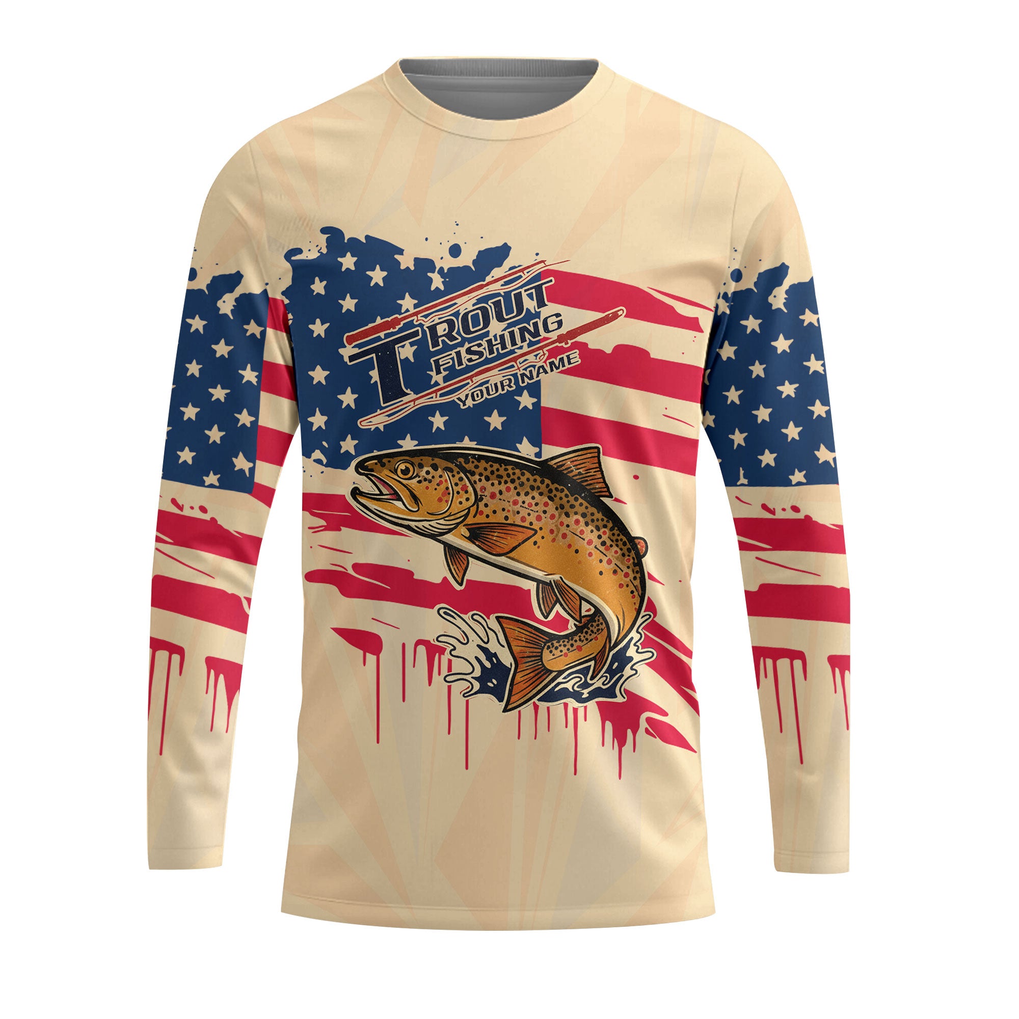 Vintage America Custom Name Trout Fishing All Over Print Shirt