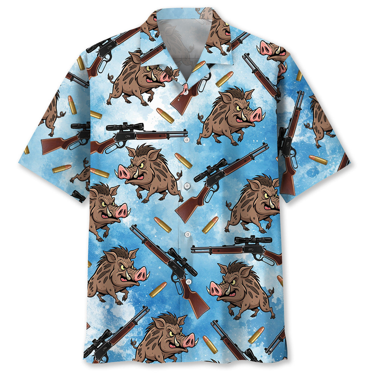Hog Hunting Blue Hawaiian Shirt