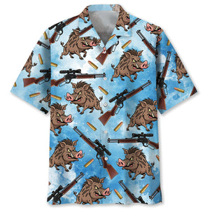 Hog Hunting Blue Hawaiian Shirt