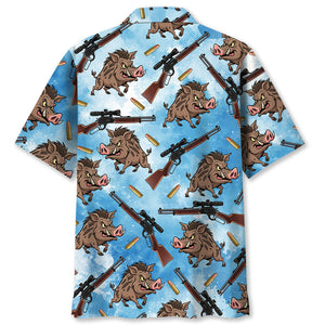Hog Hunting Blue Hawaiian Shirt