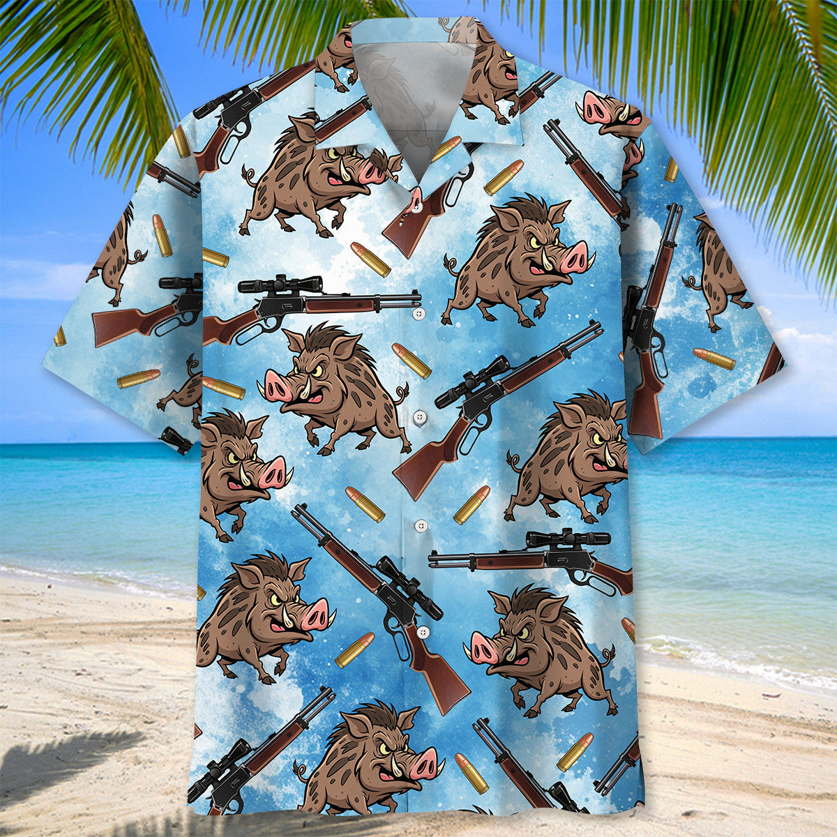 Hog Hunting Blue Hawaiian Shirt