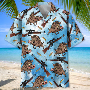 Hog Hunting Blue Hawaiian Shirt