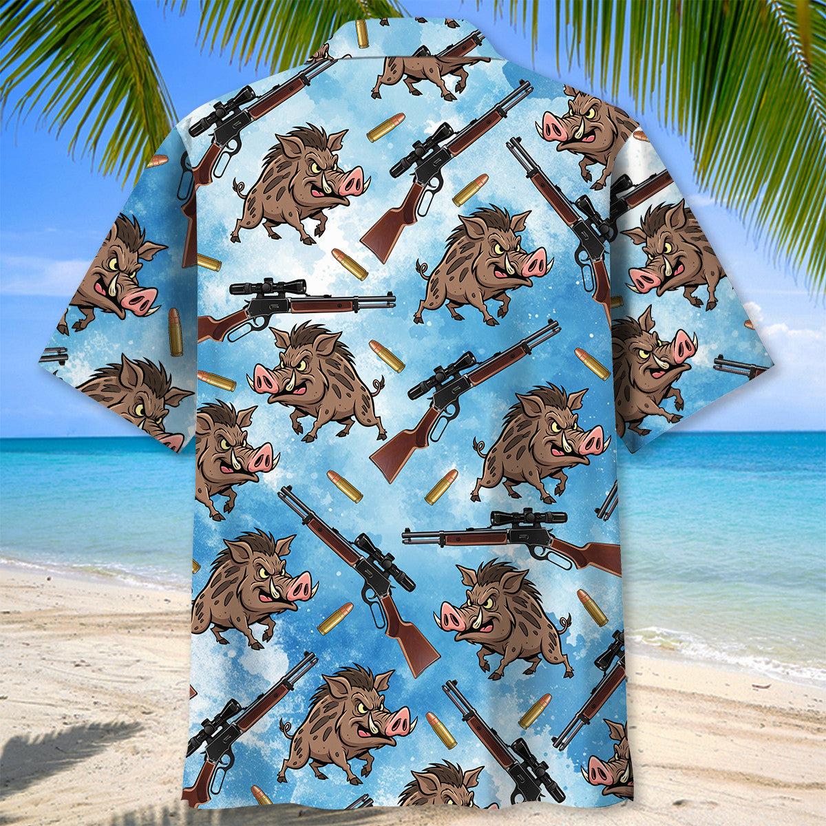 Hog Hunting Blue Hawaiian Shirt