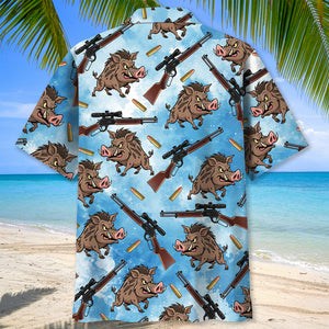 Hog Hunting Blue Hawaiian Shirt