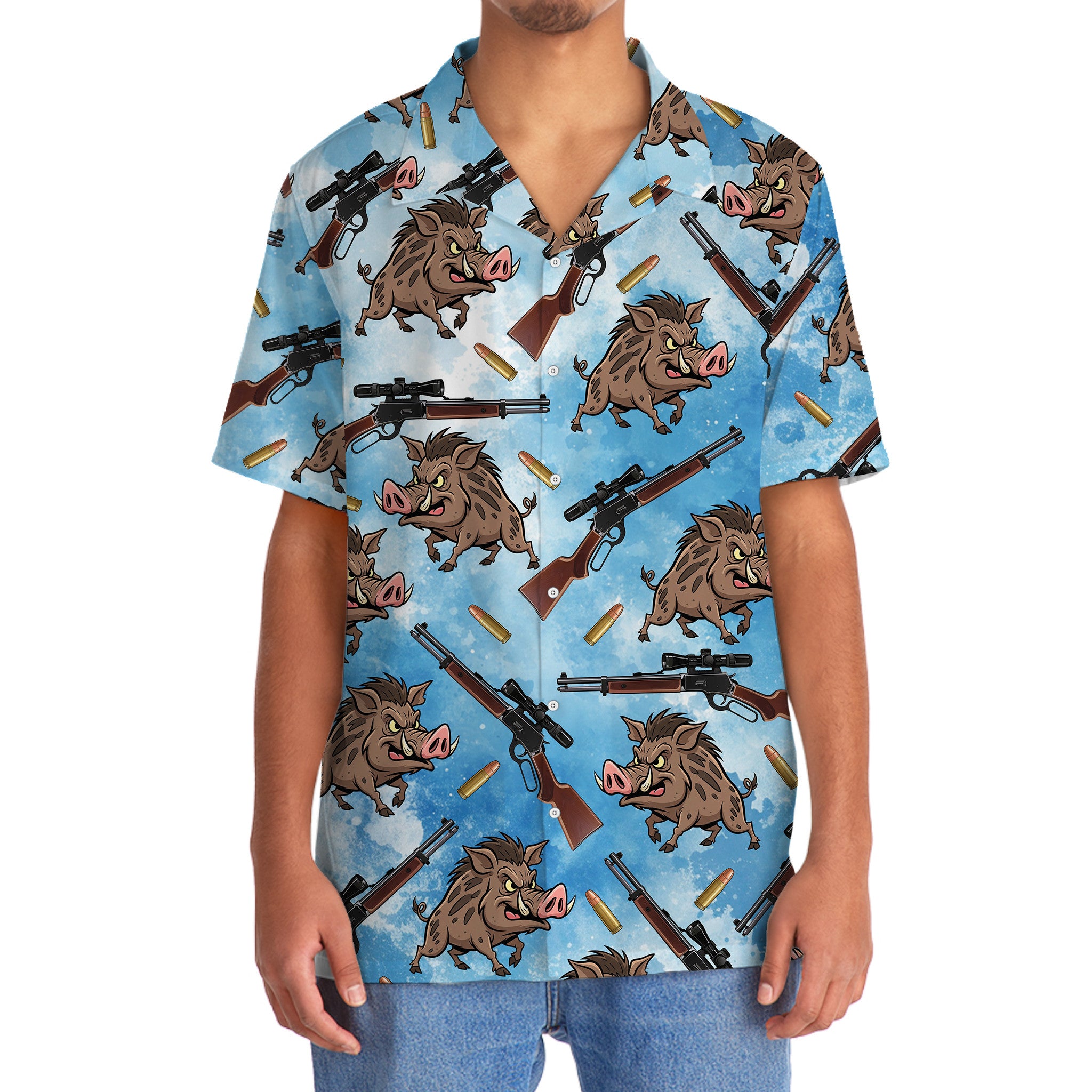 Hog Hunting Blue Hawaiian Shirt