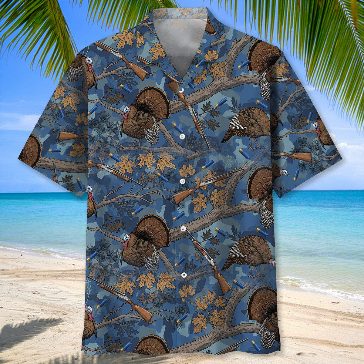 Blue Wild Turkey Hunting Hawaiian Shirt
