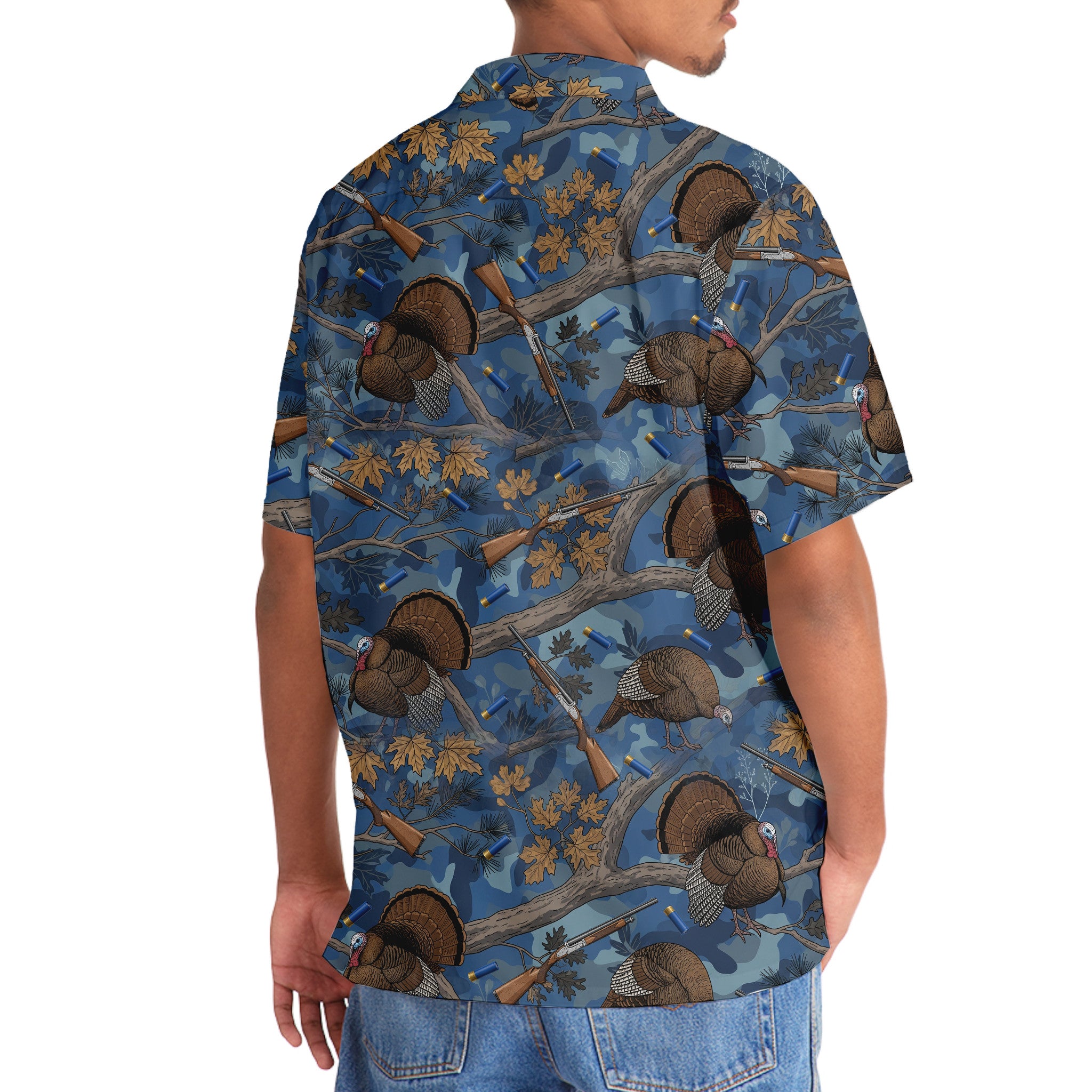 Blue Wild Turkey Hunting Hawaiian Shirt