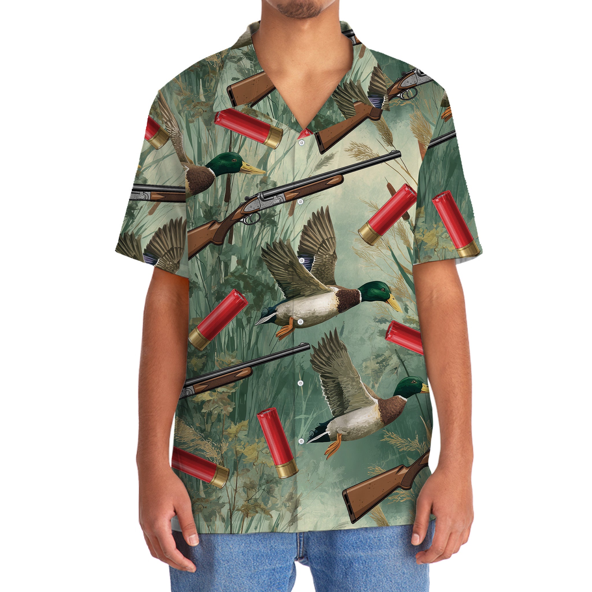 Green Duck Hunting Hawaiian Shirt