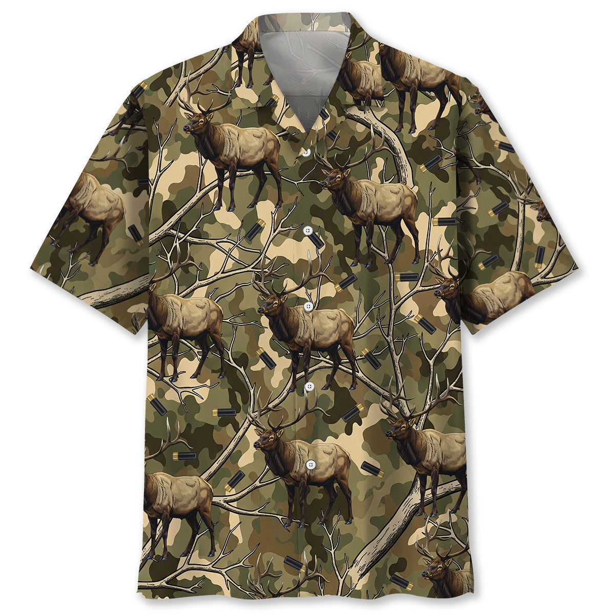 Camouflage Elk Hunting Hawaiian Shirt
