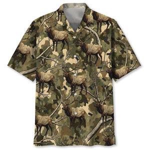 Camouflage Elk Hunting Hawaiian Shirt
