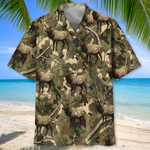 Camouflage Elk Hunting Hawaiian Shirt