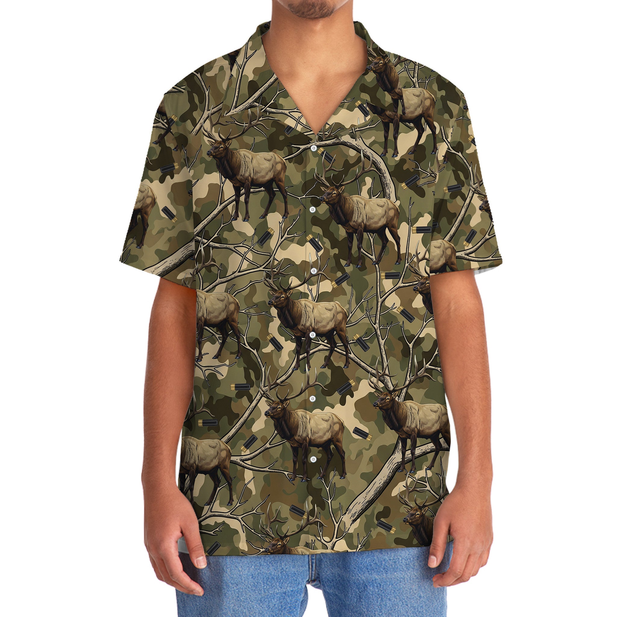 Camouflage Elk Hunting Hawaiian Shirt