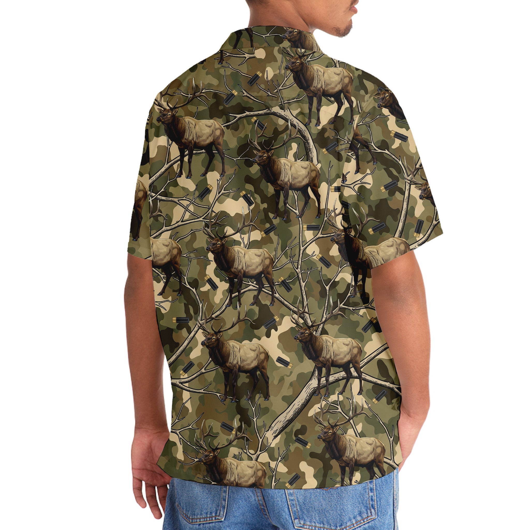 Camouflage Elk Hunting Hawaiian Shirt