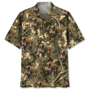 Camouflage Wild Boar Hunting Hawaiian Shirt