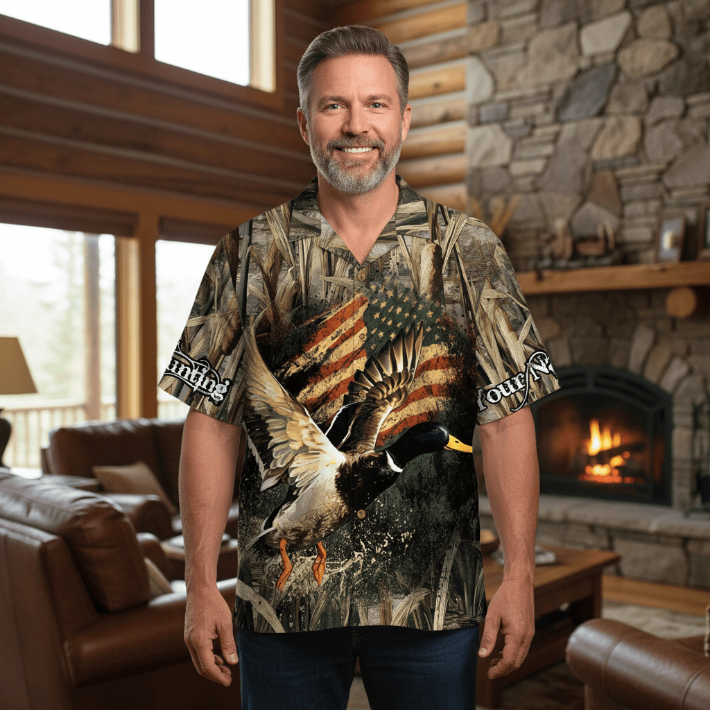 Custom Name America Duck Hunting Hawaiian Shirt