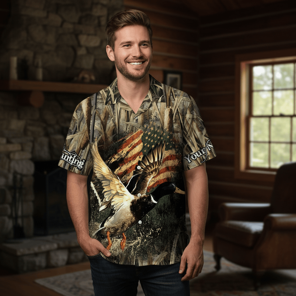 Custom Name America Duck Hunting Hawaiian Shirt