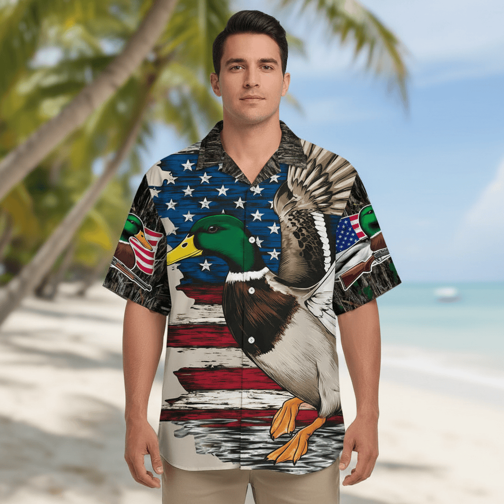 Vintage Mallard Duck Hunting Camo Hawaiian Shirt