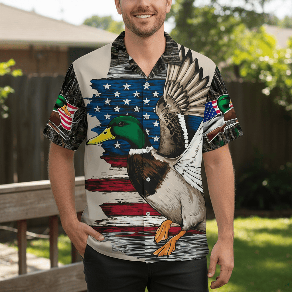Vintage Mallard Duck Hunting Camo Hawaiian Shirt