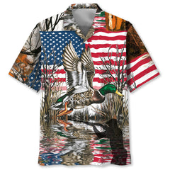 America Mallard Duck Hunting Camo Hawaiian Shirt