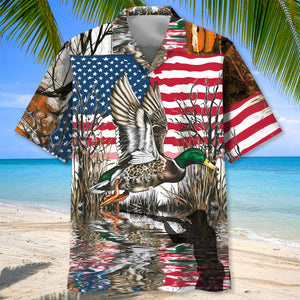 America Mallard Duck Hunting Camo Hawaiian Shirt