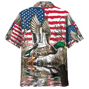America Mallard Duck Hunting Camo Hawaiian Shirt