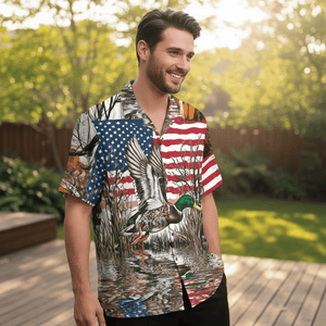 America Mallard Duck Hunting Camo Hawaiian Shirt