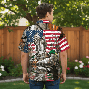 America Mallard Duck Hunting Camo Hawaiian Shirt