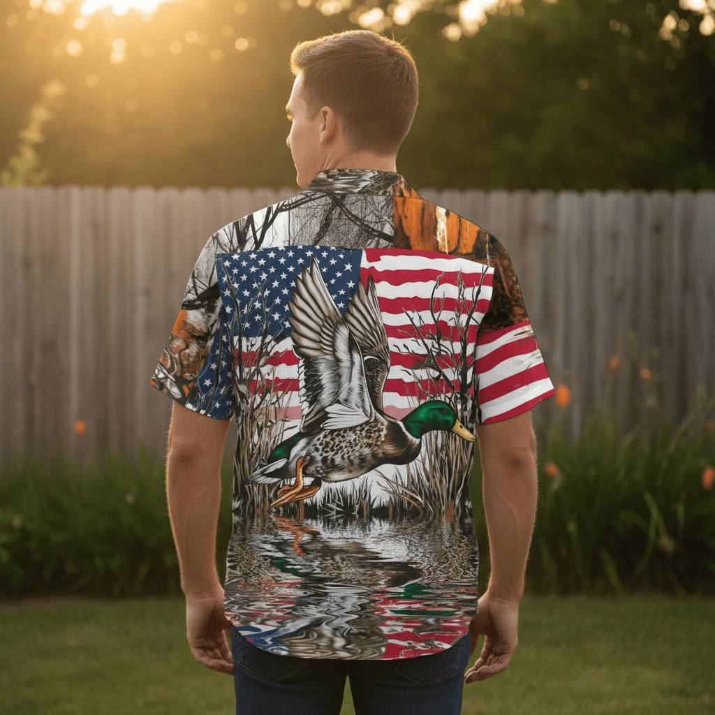 America Mallard Duck Hunting Camo Hawaiian Shirt